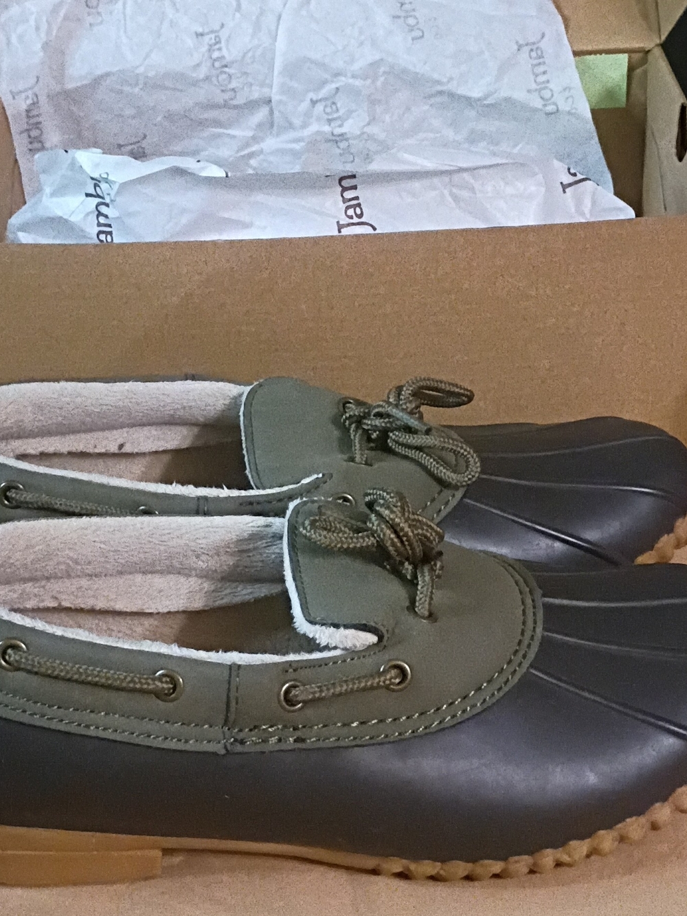 WEN Olive Green and Dark Brown Women's Boat Shoes
